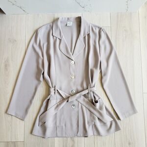 Vintage M.J. Carroll Blazer Jacket Womens Large Beige Belted Top‎ Made in USA